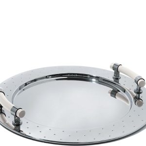 Alessi MGVASS pyöreä tarjotin kahvoilla, teräs, valkoinen