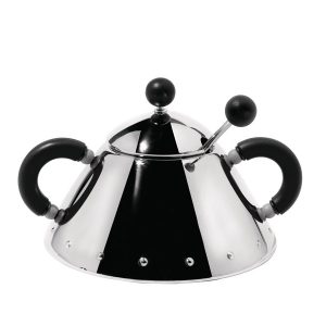 Alessi 9097 sokerikko ja lusikka, teräs, mustat kahvat