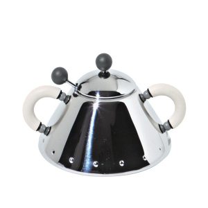 Alessi 9097 sokerikko ja lusikka, teräs, vaalean beiget kahvat